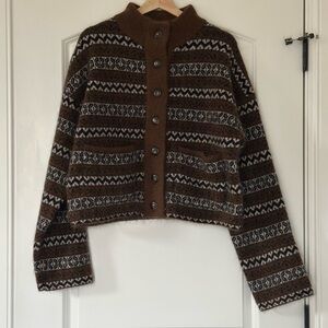 NWT Sezane Thais Jacquard Jacket Sweater - Brown and Black Patterned Cardigan XL